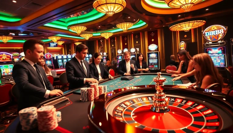 Exciting casino scene featuring professional dealers and DR88 branding.