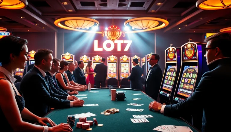 Players enjoying Slot777-themed games with vibrant lights and winning moments.