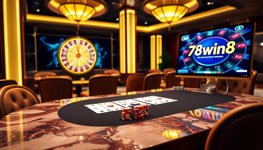 Experience the thrill of gambling with 78win8 at a luxurious casino table.