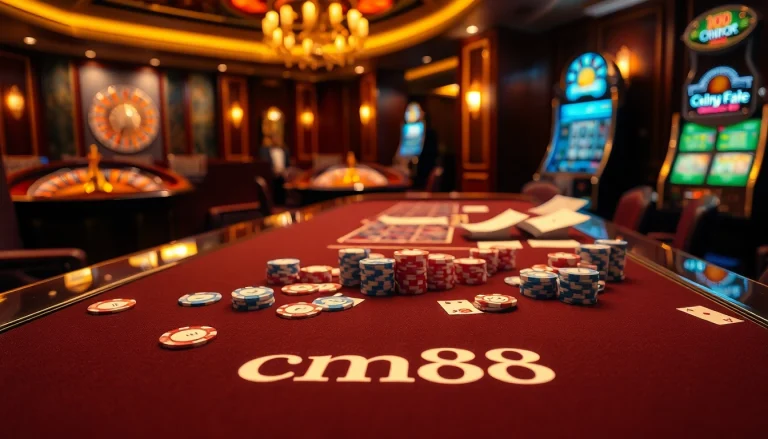 Experience excitement with cm88 as players engage in high-stakes gambling at a luxurious casino table.