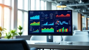 What is video analytics showcased in a professional data visualization dashboard with graphs and metrics.
