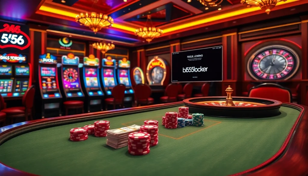Experience the thrill of the bl555 locker at a luxurious casino with poker and slot machines.