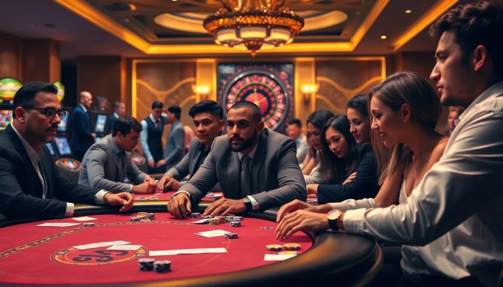 Experience thrilling gaming action at https://urr88.com/ with players engaging at an elegant casino table.