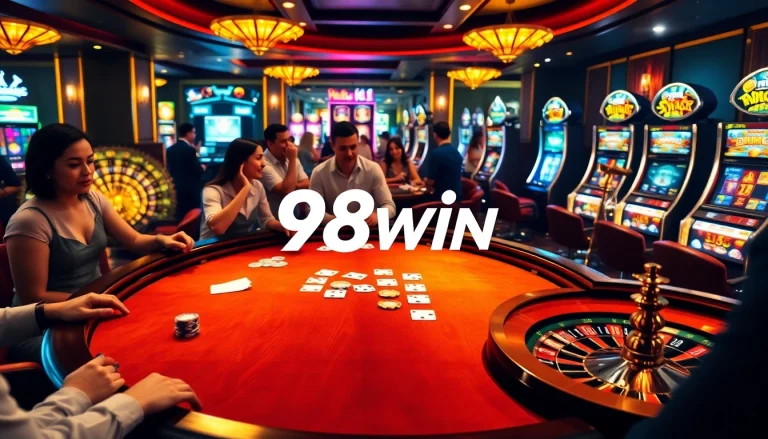 Engaged players enjoying a thrilling game at 98win's luxurious poker table.