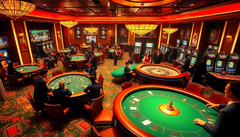 Experience the excitement of rikvip art in a vibrant casino setting with energetic players and dealers.