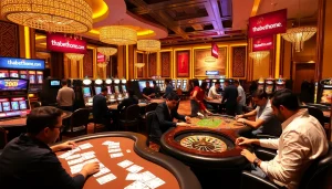 Exciting gambling experience featuring thabethome.com poker tables and roulette wheels.