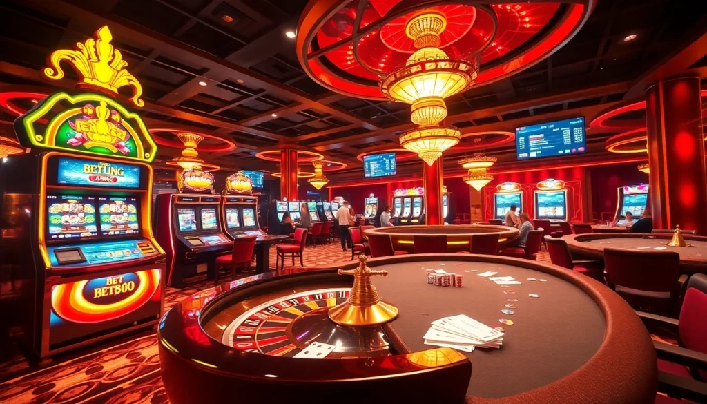 Experience cohesive excitement in Đường link Bet88 Casino, showcasing dynamic gambling elements like poker chips and casino tables.