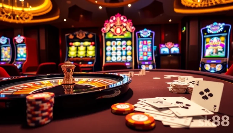 Experience the thrill of sk88 casino gaming with a luxurious roulette wheel and elegant poker chips.