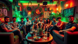 Enjoying the ambiance at Green Guyz cannabis club madrid with friends and natural decor