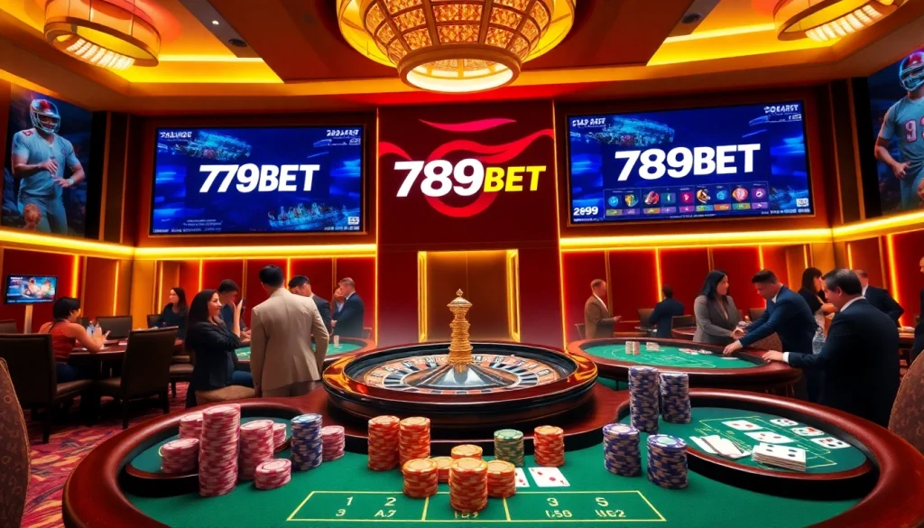 Players engaging in high-stakes action at a luxurious online casino featuring 789BET.