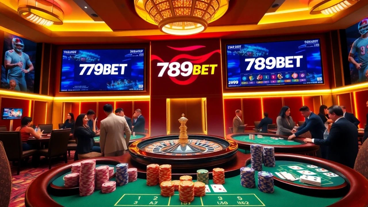 Players engaging in high-stakes action at a luxurious online casino featuring 789BET.
