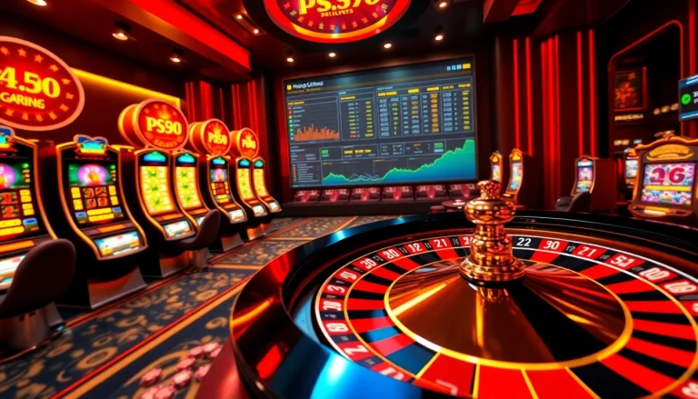 Experience the thrill of PS99 COM with engaging casino visuals showcasing roulette and slot machines.