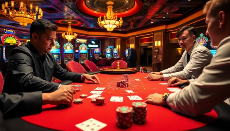 Engage in thrilling GG88 poker action at a luxurious casino table with vibrant gameplay.