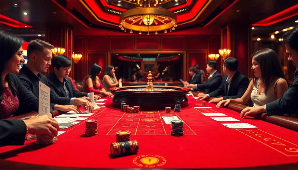 Experience the thrill of gaming with a scene showcasing bdjl win at a baccarat table amidst eager players.