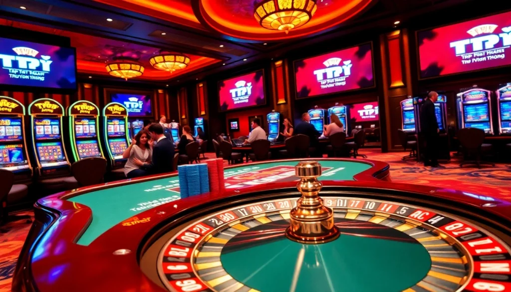 Tập đoàn truyền thông TPJ showcasing interactive gaming experiences at a luxurious casino.