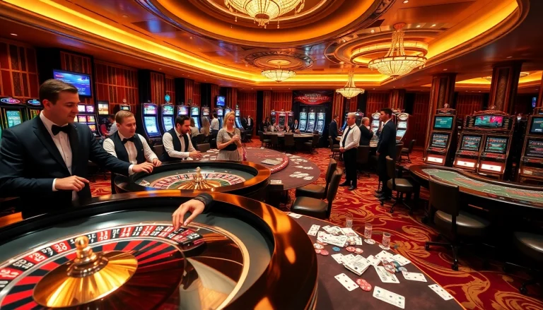 An engaging casino atmosphere featuring players at tables and machines, reflecting excitement at https://soibet.vision/.