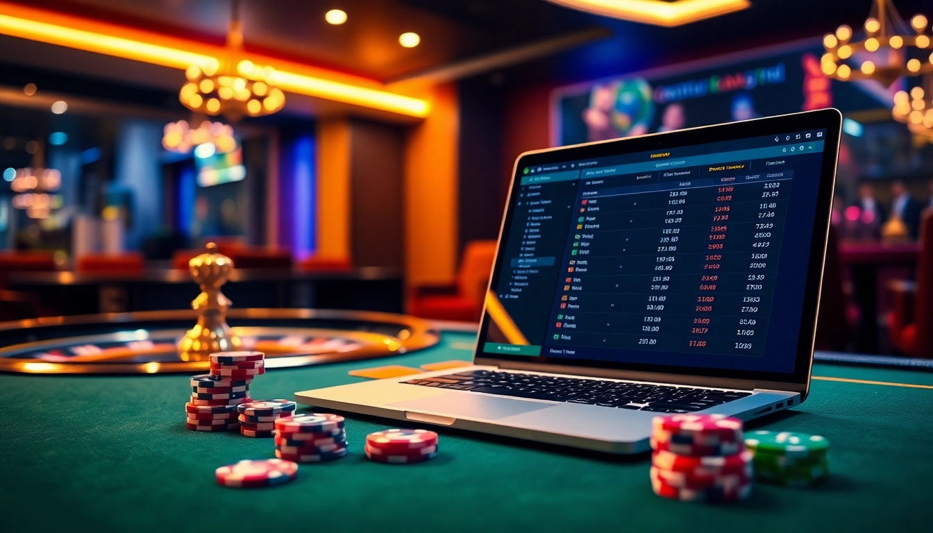 Engage with kèo bóng đá trực tuyến through a stylish casino scene featuring odds and betting tools.
