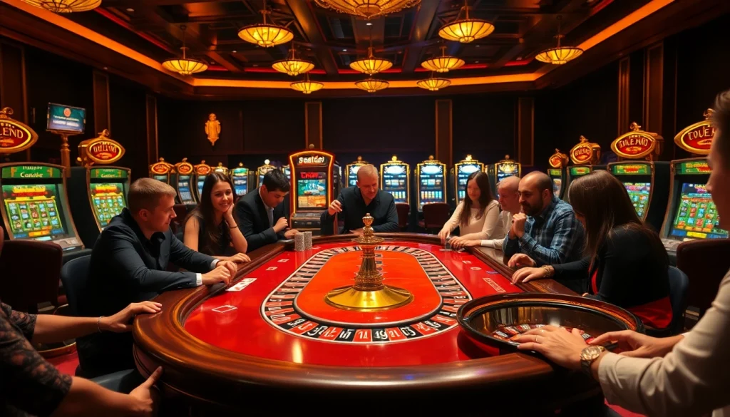 B52club gaming table with poker players engaged in high-stakes action and vibrant casino ambiance.