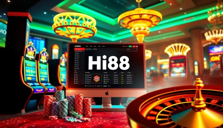 Exciting gameplay at Hi88 Casino with vibrant slot machines and engaging roulette tables.