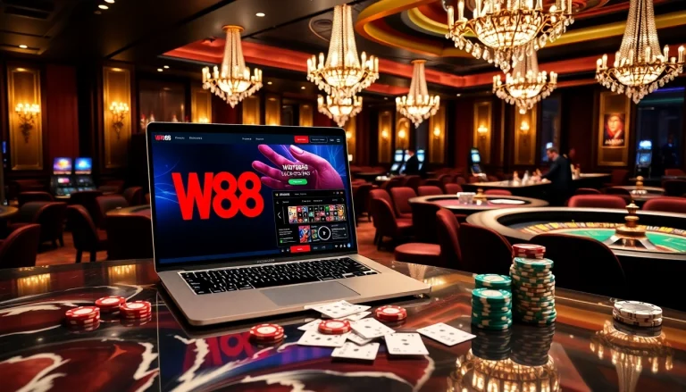 Experience high-stakes gaming at WW88 online casino with roulette tables and poker chips.