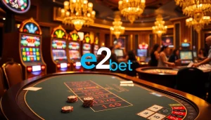 Experience the thrill of e2 bet at a luxurious casino with vibrant gaming elements and a stunning atmosphere.