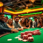 Experience the excitement at BJ88 with a vibrant poker table and dynamic casino atmosphere.