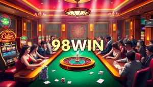 Engaging players at 98WIN casino tables showcasing excitement and luxury in gambling.