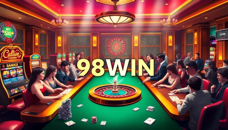 Engaging players at 98WIN casino tables showcasing excitement and luxury in gambling.