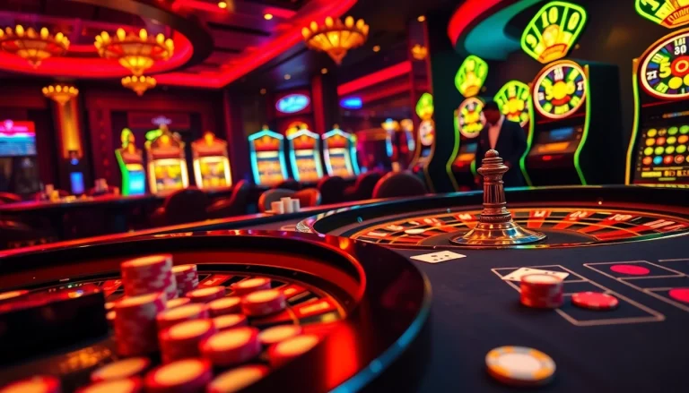 S8 casino experience with vibrant gaming tables, chips, and a luxurious atmosphere.