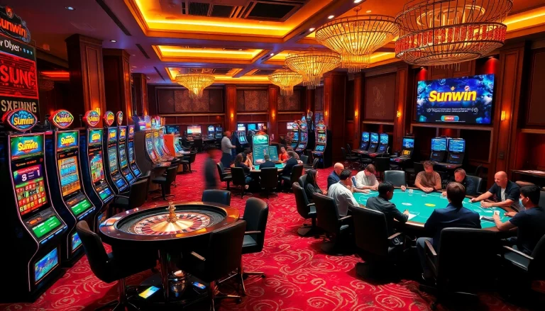 Players enjoying table games and slots in the luxury sunwin casino atmosphere.