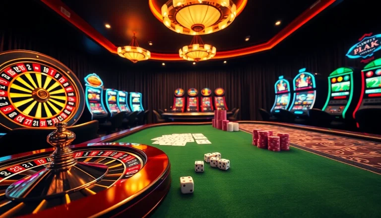 Experience the thrill of gambling at https://www.66slots8.com/ with a vibrant casino scene showcasing roulette, slots, and poker tables.