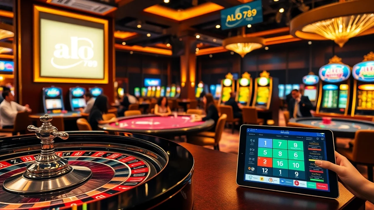 A thrilling poker game at ALO 789 casino showcasing high stakes and luxurious ambience.