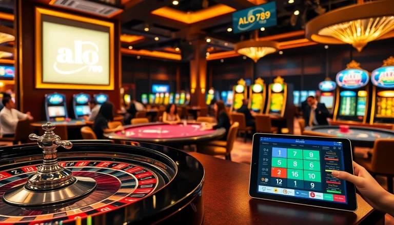 A thrilling poker game at ALO 789 casino showcasing high stakes and luxurious ambience.
