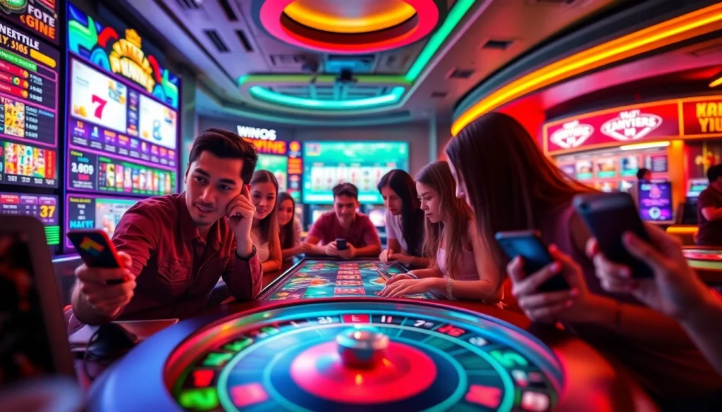 Experience the thrill of online gambling at winvn88.live with a vibrant virtual casino scene featuring diverse players.