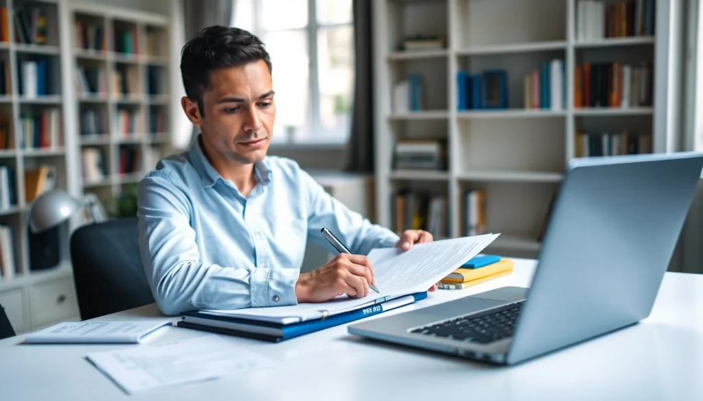 Filling out the eta uk application form at a bright desk with focused determination.