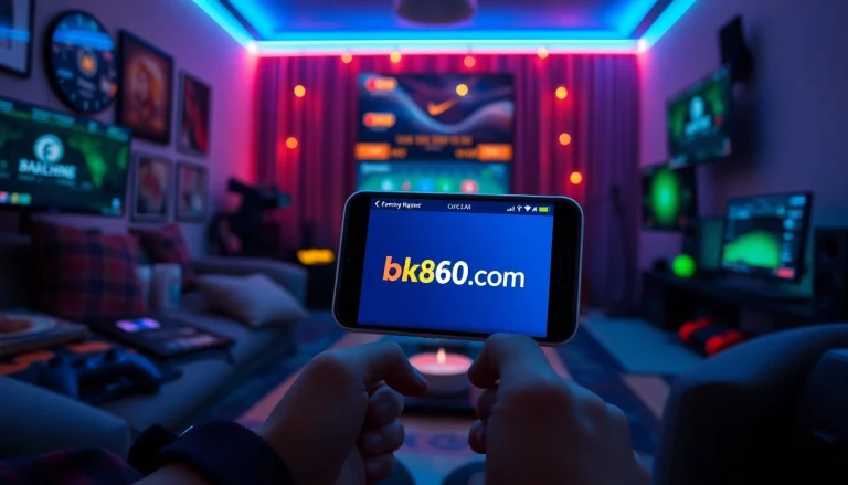 Engaging scene representing online gaming and betting experience at bk860s.com with a modern smartphone interface.