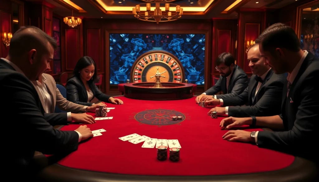 S8 players enjoy an exciting poker game at an elegant casino table