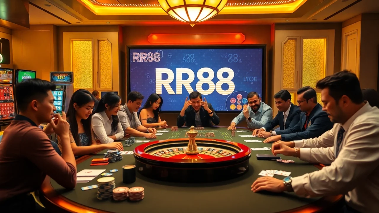 Players enjoying a thrilling casino experience at RR88 with vibrant tables and colors.