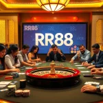 Players enjoying a thrilling casino experience at RR88 with vibrant tables and colors.