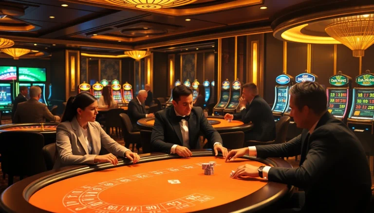 Players enjoying an exciting poker game at a luxurious casino representing RIKVIP gaming culture.