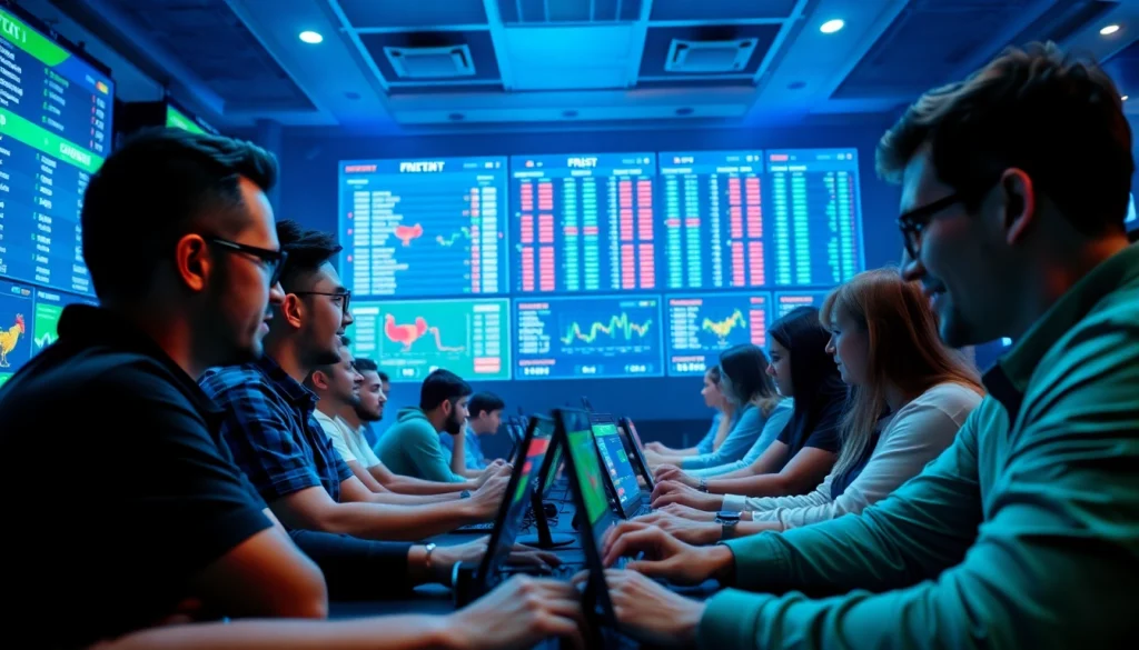 Engaged players at dagawin.live betting on live cockfighting, featuring a dynamic online gaming atmosphere.