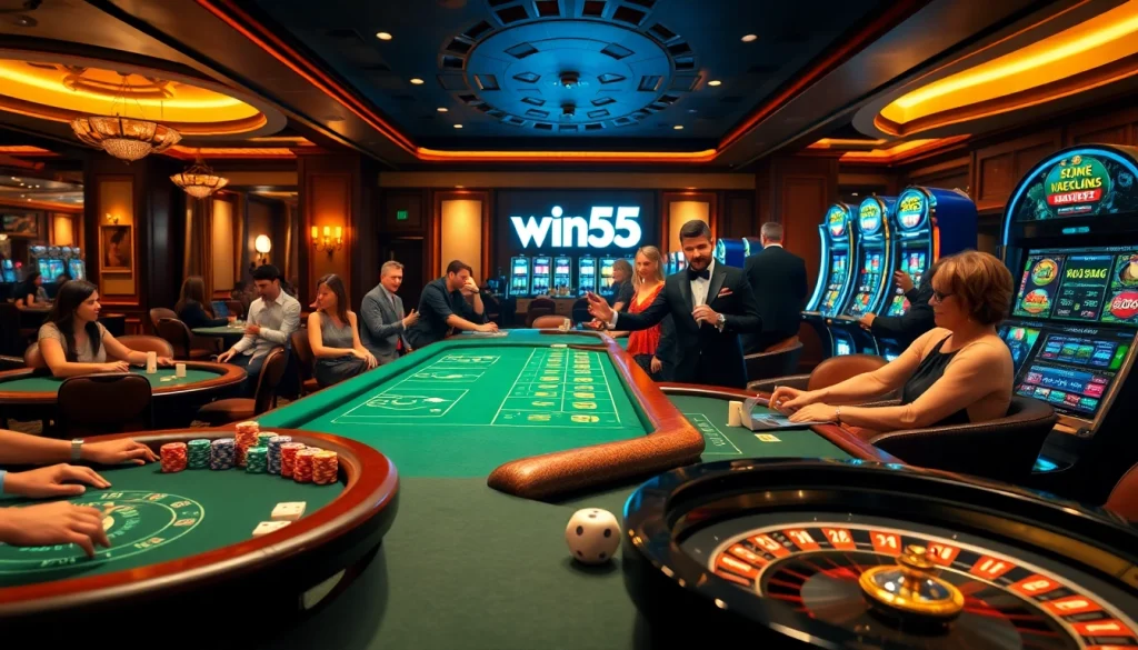 Players enjoying exciting games in a luxurious casino atmosphere related to win55.