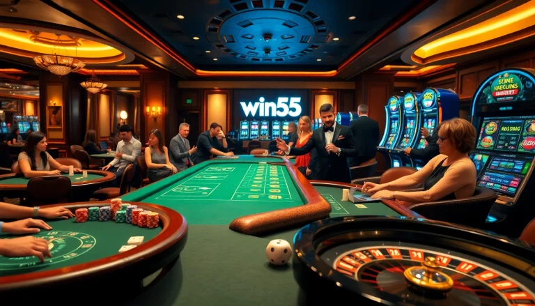 Players enjoying exciting games in a luxurious casino atmosphere related to win55.