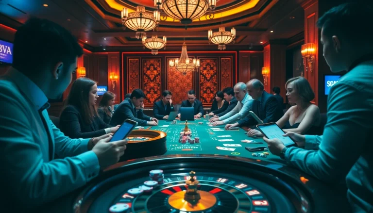 A thrilling poker scene with players at a casino table showcasing excitement and strategy at https://888vi.space/