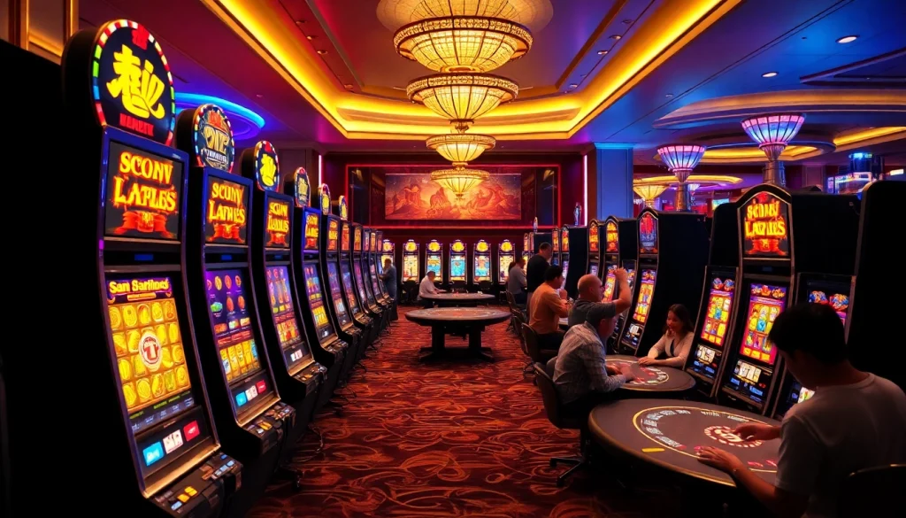 Exciting slot machine area featuring diverse gameplay in a vibrant no hu-themed casino.