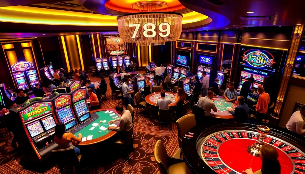 Exciting gaming atmosphere at 789 club with vibrant slots and active players.