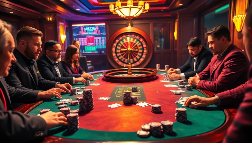 Players experiencing high-stakes poker with ok8386 casino details amidst luxury and excitement.