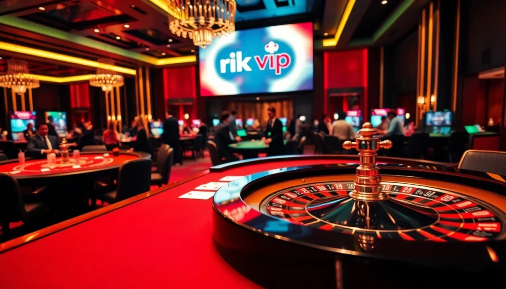 Experience the thrill of betting at rik vip's stunning casino, featuring elegant tables and vibrant atmosphere.